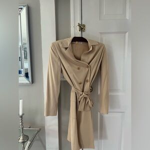Tahari Tan Double-Breasted Tie Women's Trench Coat